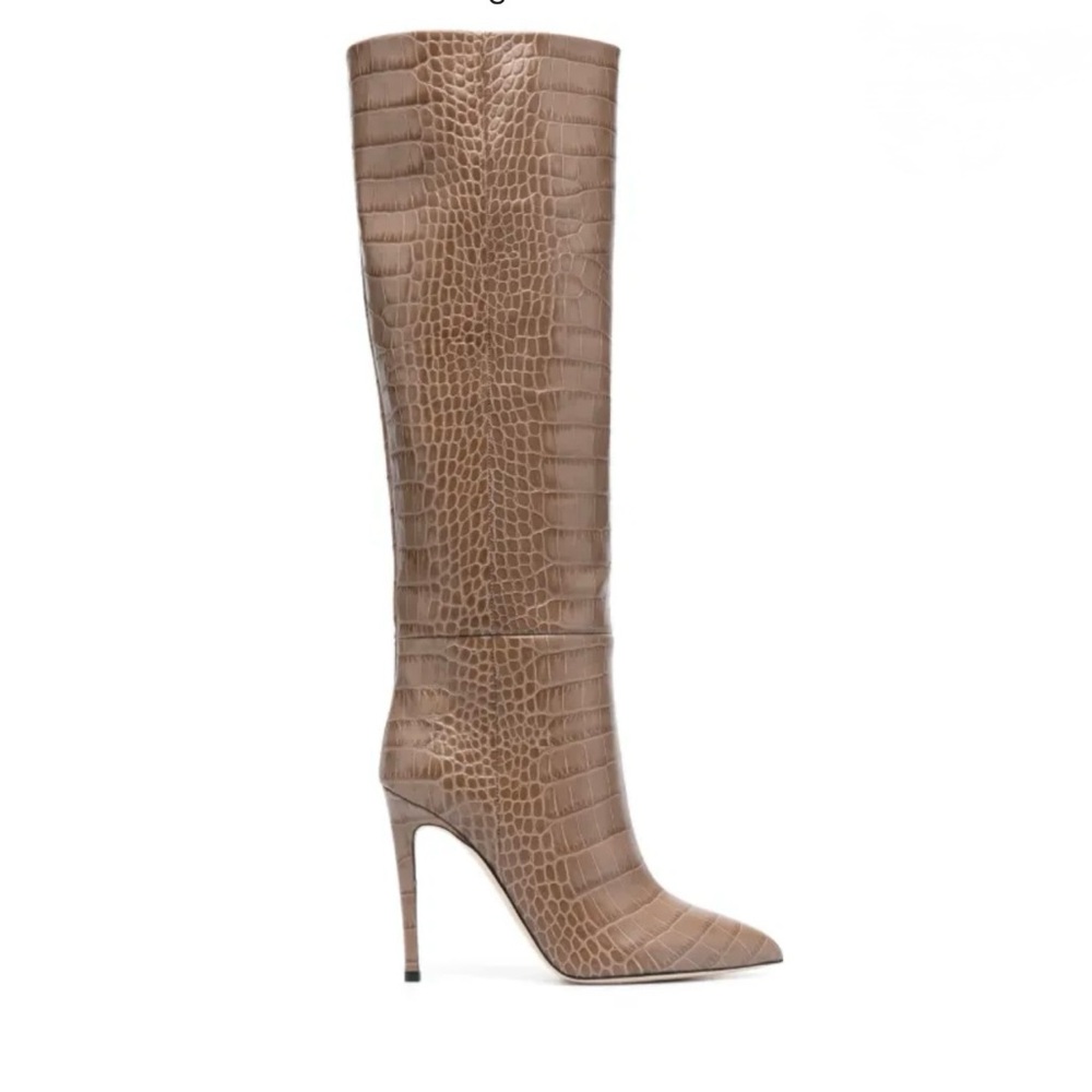 Paris Texas Croc-Embossed Brown Heeled Boots